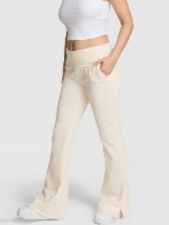 PINK Victoria's Secret Pants - Pink Victoria Secret Campus Fleece Foldover Flare Sweatpants size medium
